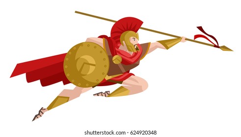 strong spartan attacking with spear and shield