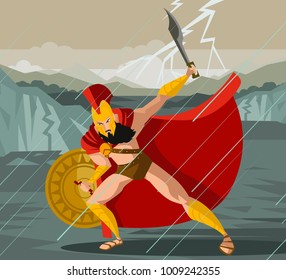 strong spartan warrior with shield and sword