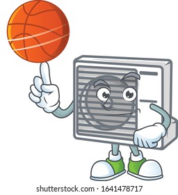 a strong split air conditioner cartoon character with a basketball