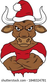 Strong Sports Bull Santa Claus Wearing A Christmas Hat And T-shirt Svg File For T-shirt Design