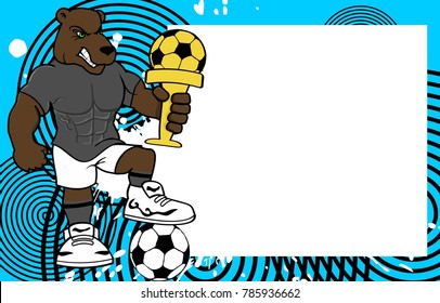 strong sporty bear futbol soccer player cartoon picture frame background in vector format 