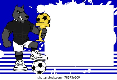 strong sporty dog futbol soccer player cartoon picture frame background in vector format 