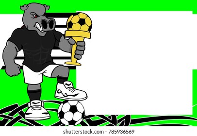 strong sporty hippo futbol soccer player cartoon picture frame background in vector format 