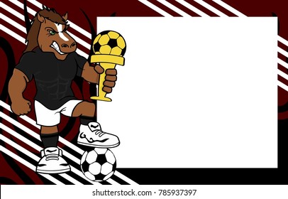 strong sporty horse futbol soccer player cartoon picture frame background in vector format 