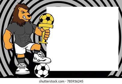 strong sporty lion futbol soccer player cartoon picture frame background in vector format 