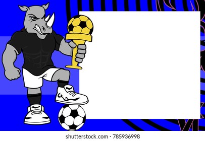 strong sporty rhino futbol soccer player cartoon picture frame background in vector format 