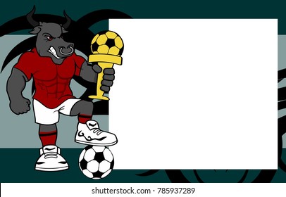 strong sporty rhino futbol soccer player cartoon picture frame background in vector format 