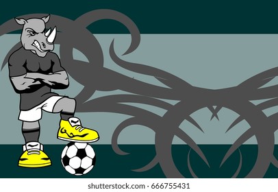 strong sporty rhino soccer player cartoon background in vector format