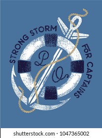 Strong Storm.Nautical Logo, Vintage T Shirt Print Design