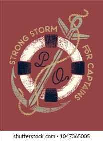 Strong storm.Nautical logo, vintage t shirt print design