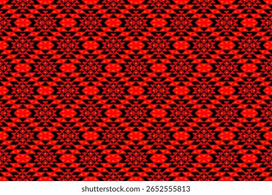 Strong and striking traditional Thai pattern with a black diamond lattice over a vivid red background. Suitable for textile prints and ethnic-style backgrounds.