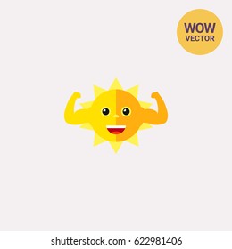 Strong sun flexing muscles icon