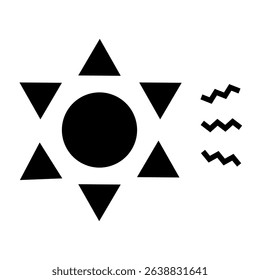 Strong sun heat lines icon illustration