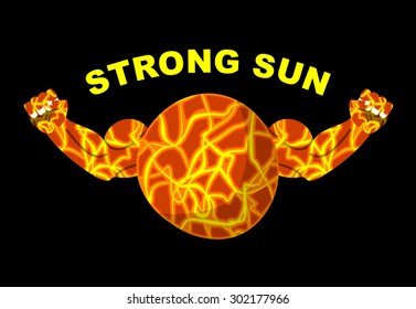 Strong sun. Planet bodybuilder with big muscles. Vector illustration

