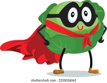 
Strong Superhero Cabbage Vector Cartoon Character. Cheerful healthy eating mascot of a salad wearing a red cape
