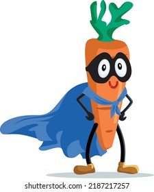 
Strong Superhero Carrot Vector Cartoon Character. Veggie food with superpowers wearing a costume with a cape
