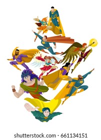 strong superhero flying team