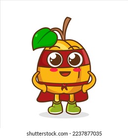 Strong Superhero Peach Fruit Vector Cartoon Character