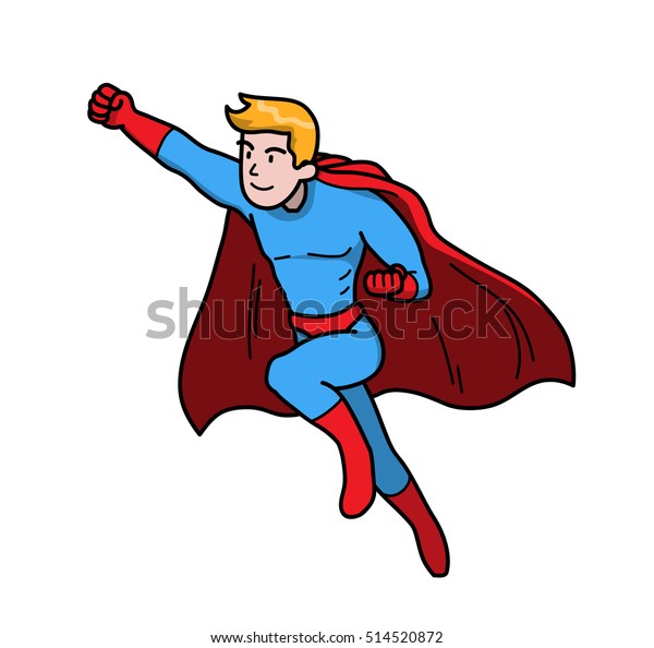 強いスーパーヒーローパワーマンを救出 超能力を持つ飛行士の手描きのベクターイラスト のベクター画像素材 ロイヤリティフリー