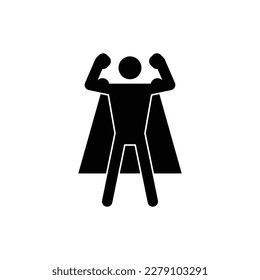 Strong superhero showing biceps. Leadership, self-confidence. Successful happy hero businessman. Concept of success, leadership and victory in business. 