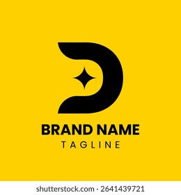 Strong and symmetrical logo featuring letter D with a star at the center. Perfect for innovative, futuristic, or professional branding across digital industries.