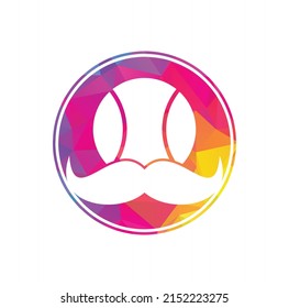 Fuerte diseño del logo del vector del tenis. Diseño de iconos vectores de bigote y pelota de tenis.