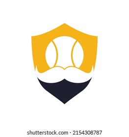 Strong tennis vector logo design. Moustache and tennis ball vector icon design.