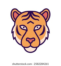 Strong tiger head with orange and purple details