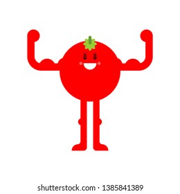 Strong Tomato. Powerful Vegetable. Healthy food. Vector cartoon illustration 