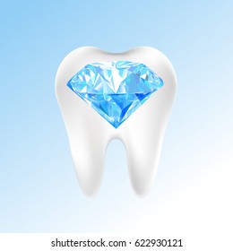 Strong tooth with diamond. Realistic vector illustration.