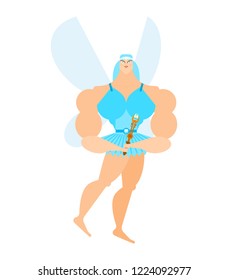 Strong Tooth Fairy. Power Little magical woman. Coin in exchange for tooth