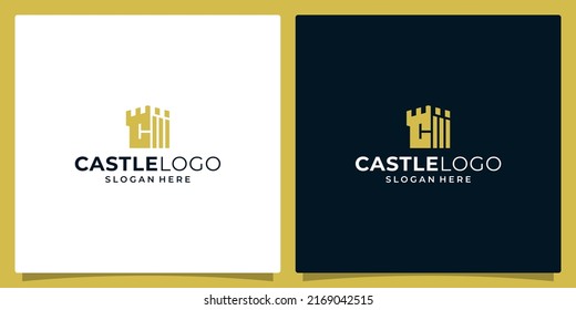 Strong tower defense castle logo design with initial letter C symbol vector illustration.