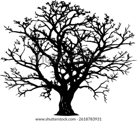 Strong Tree Silhouette with Wide Branches and Thick Trunk | Black and White Tree Vector Image 