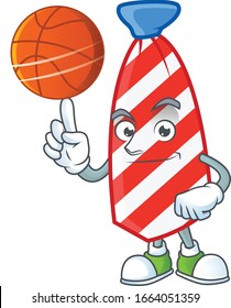 a strong USA stripes tie cartoon character with a basketball