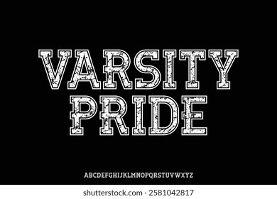 Strong varsity alphabet with grunge texture alphabet display font vector