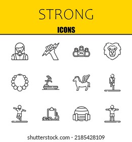 strong vector line icons set. woman, zeus and kettlebell Icons. Thin line design. Modern outline graphic elements, simple stroke symbols stock illustration