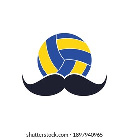 Fuerte diseño del logo vectorial de voleibol. Diseño de iconos vectores de bigote y voleibol.
