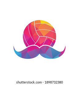 Strong volleyball vector logo design. Moustache and volley ball vector icon design.