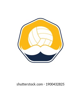 Strong volleyball vector logo design. Moustache and volley ball vector icon design.