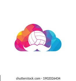 Strong volleyball vector logo design. Moustache and volley ball cloud icon design.