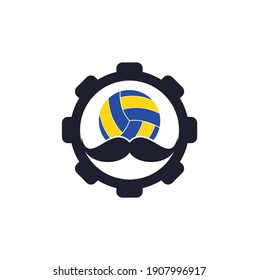 Strong volleyball vector logo design. Moustache and volley ball gear vector icon design.