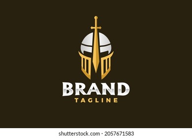 strong warrior sword helmet logo