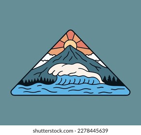 The strong wave and the mountain on the background vector for badge, sticker, t shirt and other