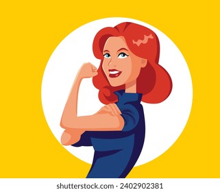 
Strong We Can Do it Independent Girl Vector Character. Capable activist woman feeling strong and invincible 
