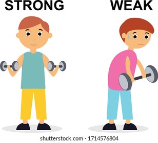 Strong And Weak Comparison Kids Vector Illustration Design