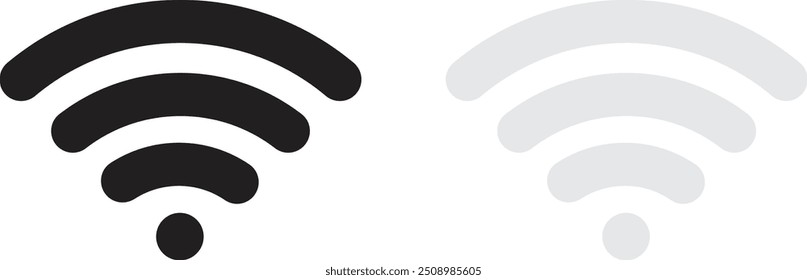 Strong and weak wifi signal icon set . Wifi icon in black and grey colors . Wireless signal icons . Vector illustration