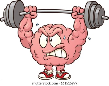 Strong weightlifting brain clip art. Vector cartoon illustration with simple gradients. All in a single layer.