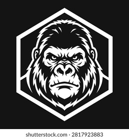 Strong white ape illustration on black for sports identities.