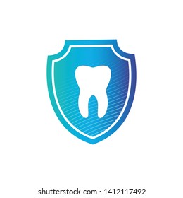 strong white tooth in protection shield with stripes