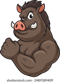 Strong wild boar mascot character vector illustration